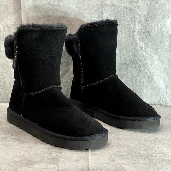 STYLE & CO Women's Black Leather Faux Fur Maevee Pull-On Winter Booties SZ 10 - Picture 3 of 9